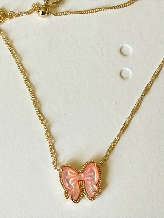 Kendra Scott Bow Necklace pink/ Gold tone 16” - Picture 1 of 6